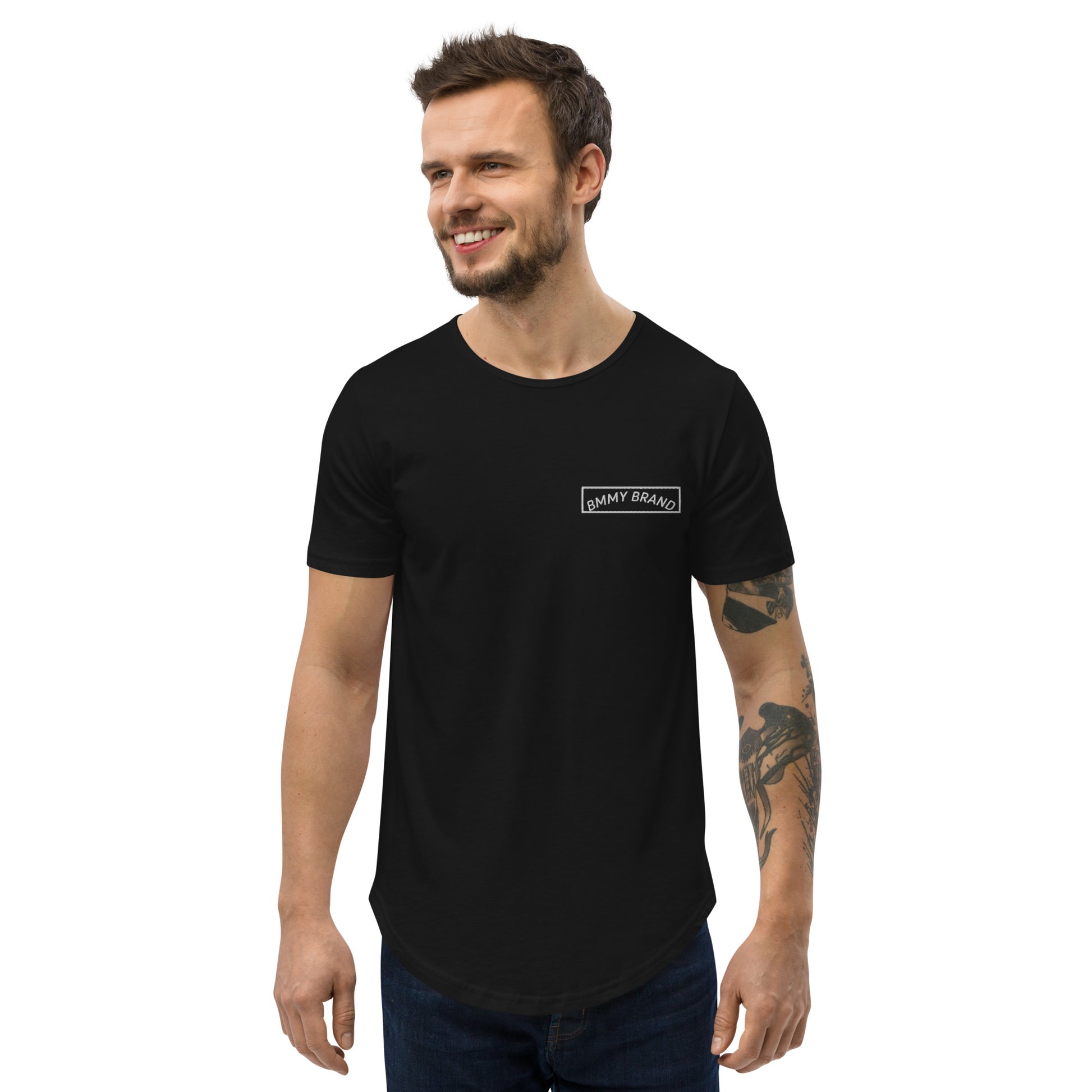 Men's T-Shirt Curved Hem Black BMMY Logo Backside