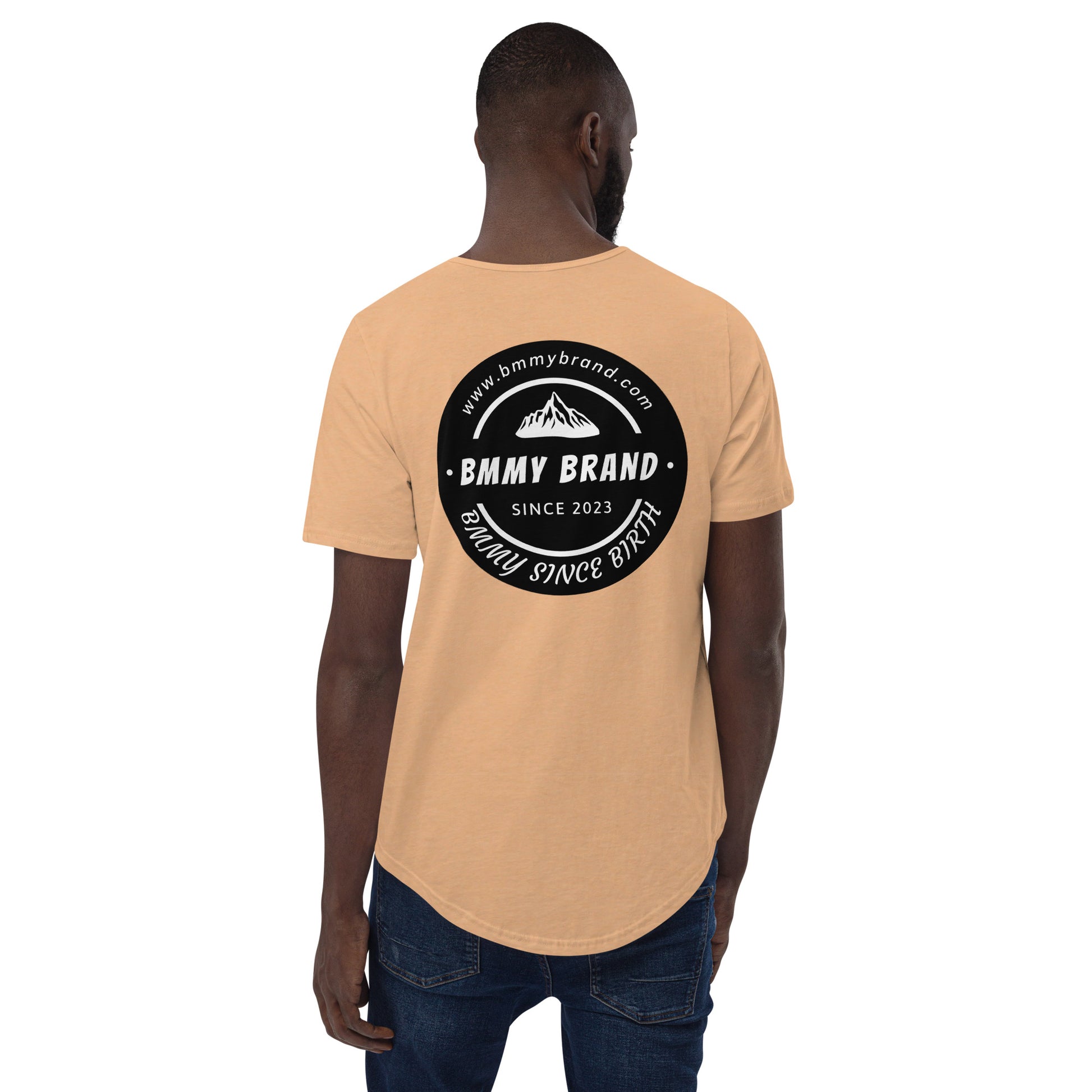 Men's T-Shirt Curved Hem Heather Sand dune BMMY Logo Backside