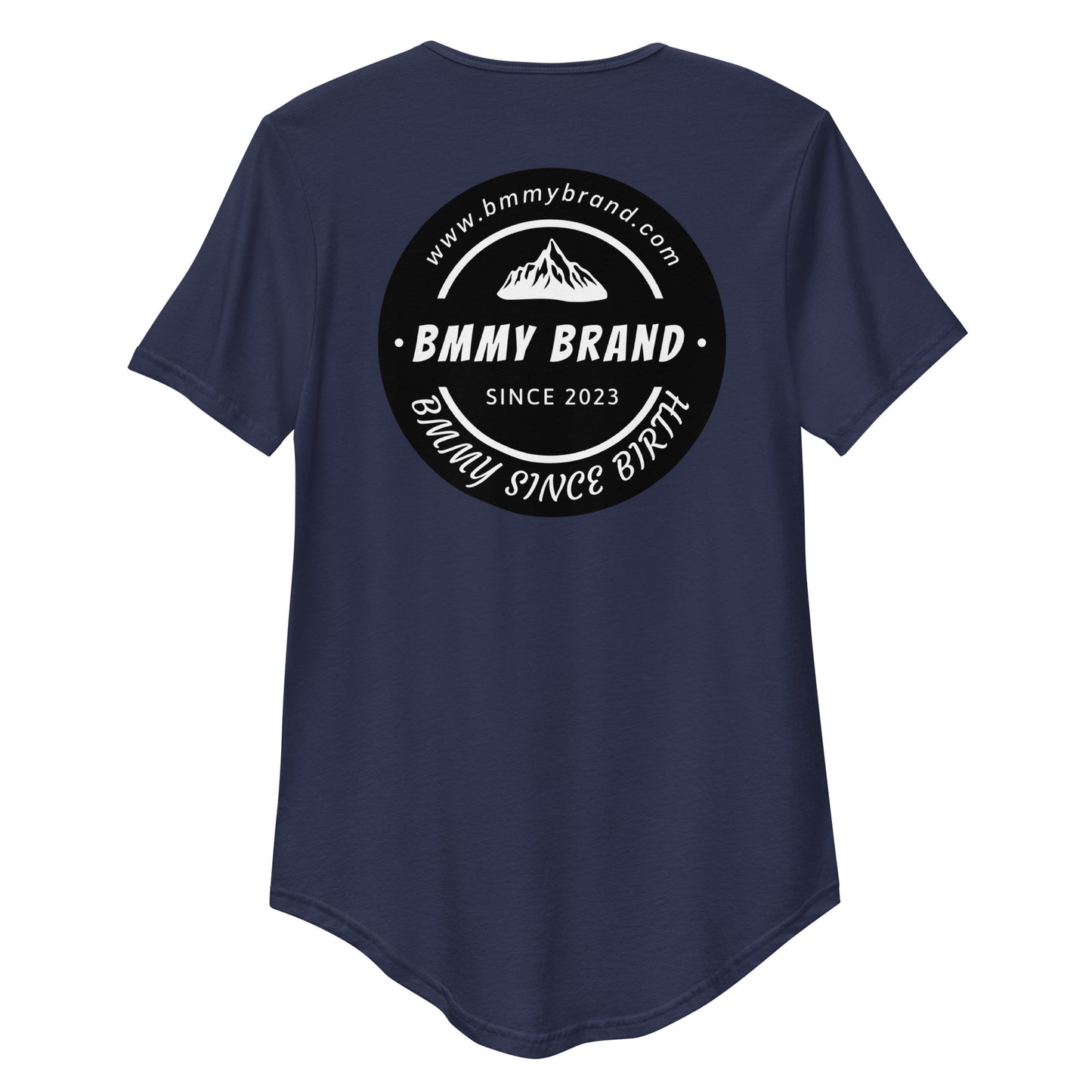 Men's T-Shirt Curved Hem Navy BMMY Logo Backside