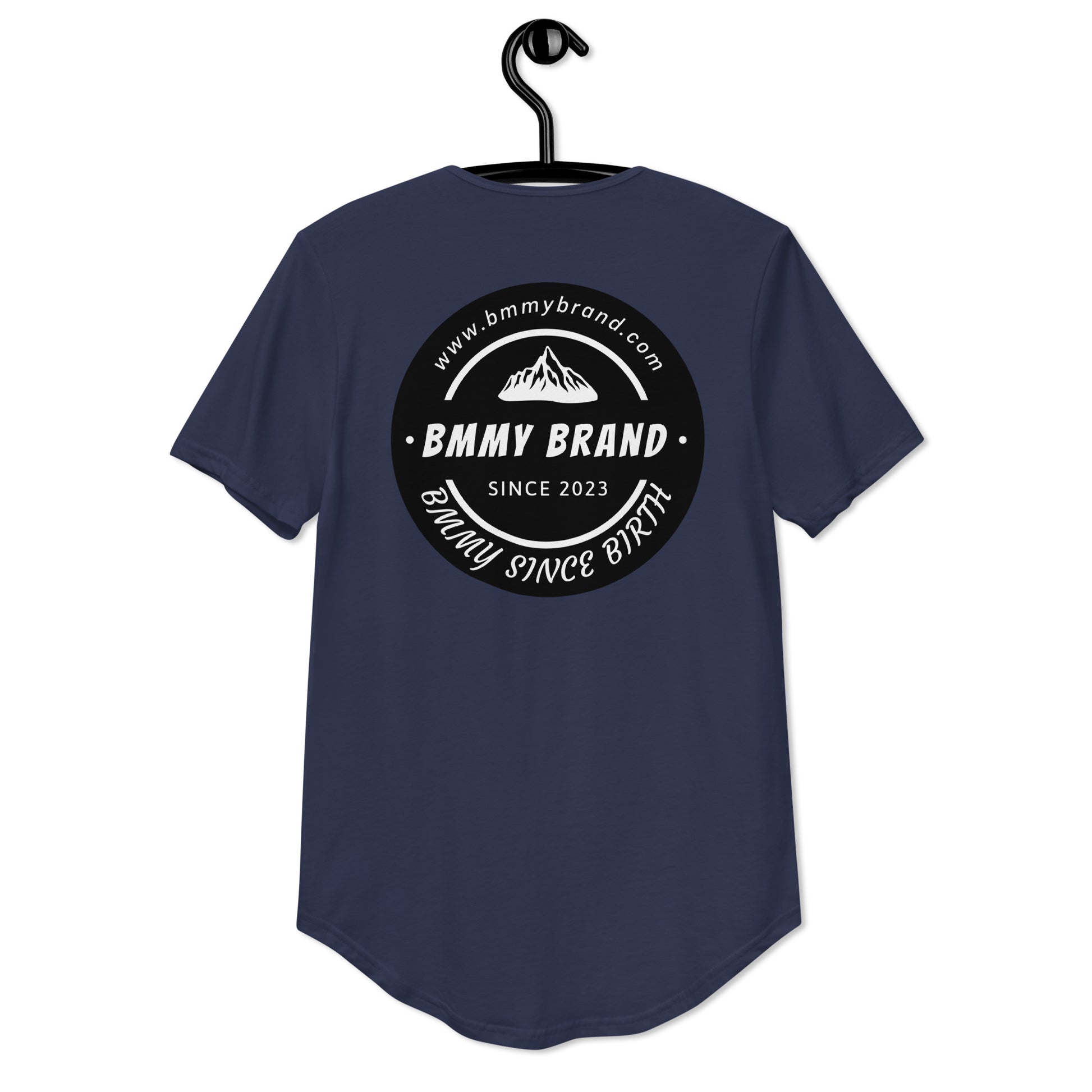 Men's T-Shirt Curved Hem Navy BMMY Logo Backside