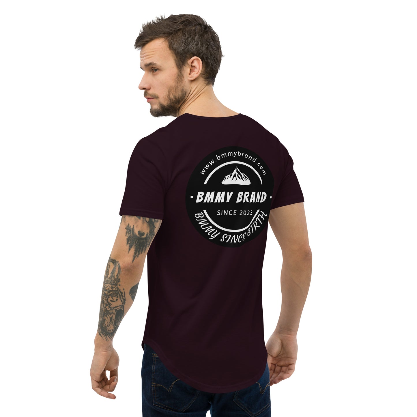 Men's T-Shirt Curved Hem Black BMMY Logo Backside