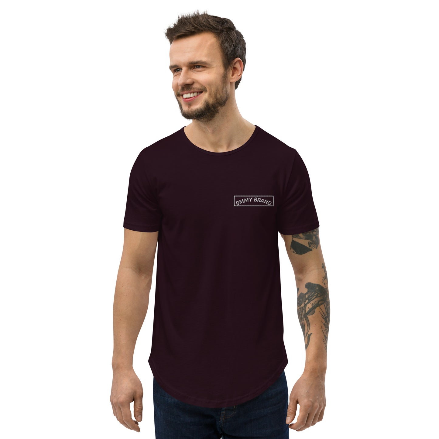 Men's T-Shirt Curved Hem Oxblood BMMY Logo Backside