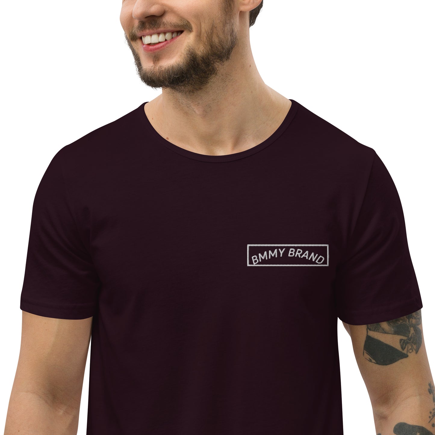 Men's T-Shirt Curved Hem Oxblood BMMY Logo Backside