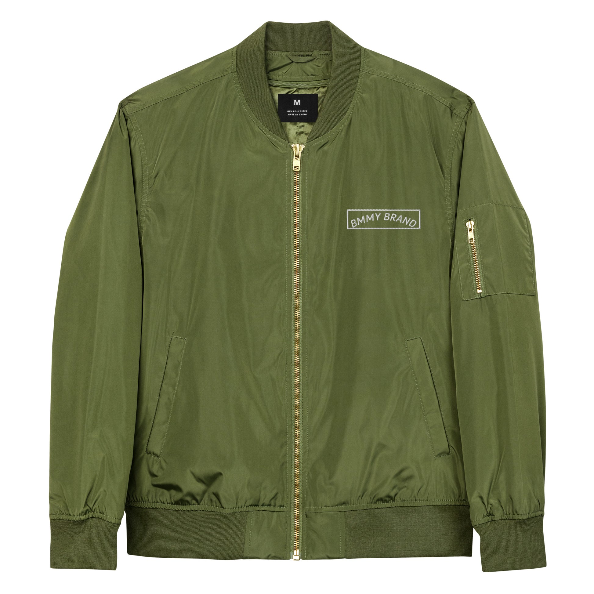 Bomber Jacket Premium Recycled Material Army Green Zipper