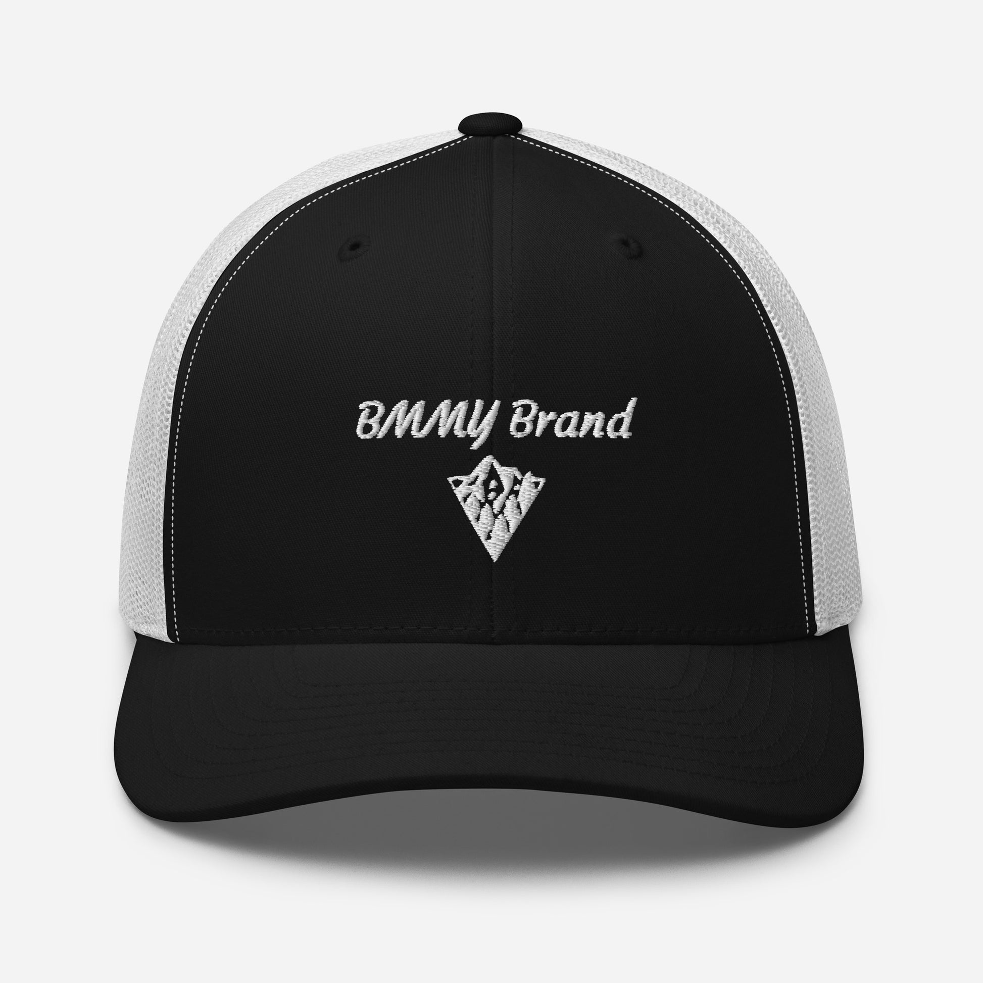 BMMY Brand cap six-panel trucker cap mesh back embroidered black