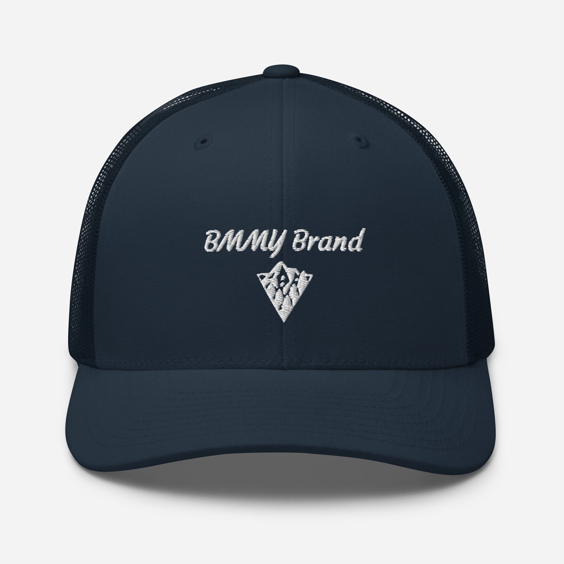 BMMY Brand cap six-panel trucker cap mesh back embroidered navy front