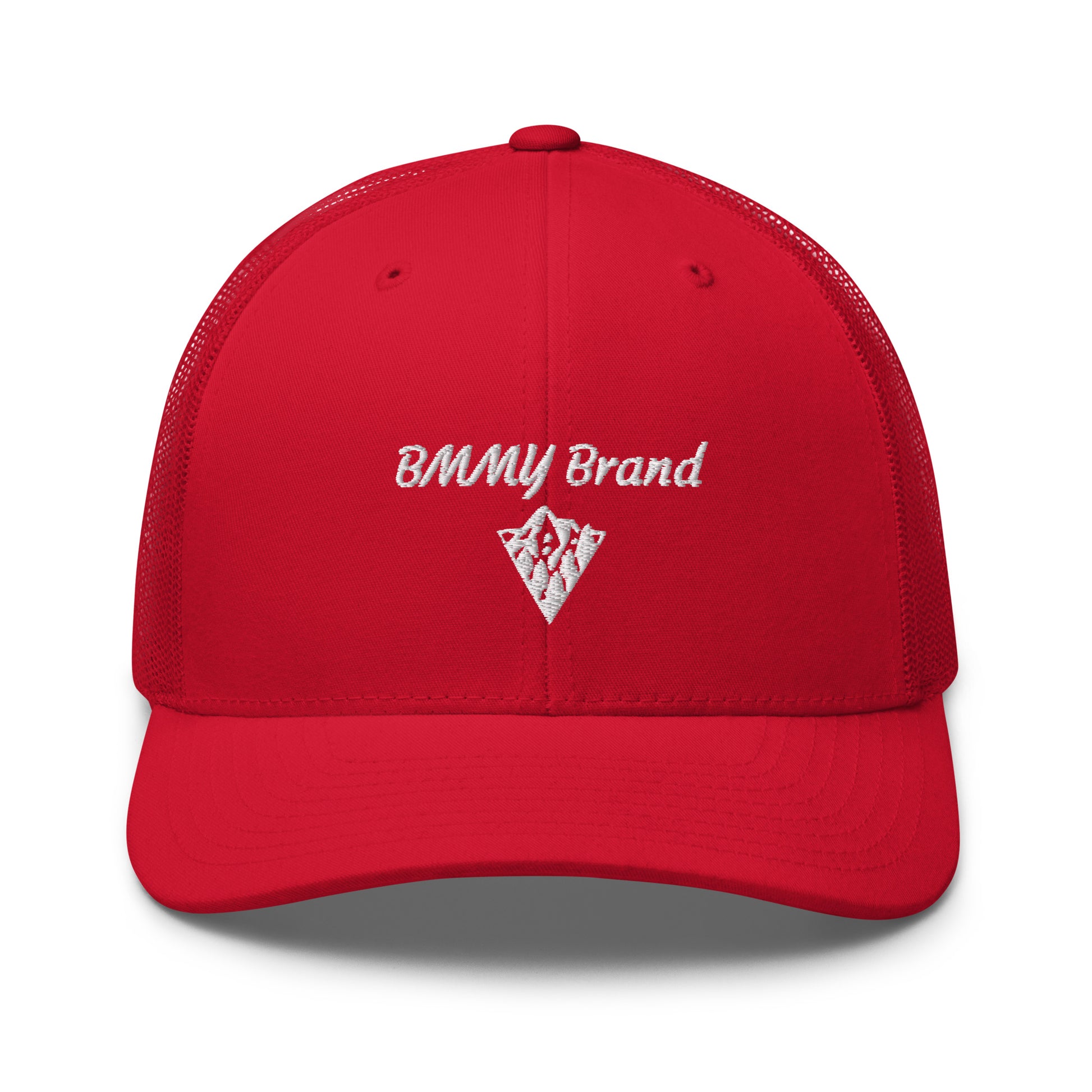 BMMY Brand cap six-panel trucker cap mesh back embroidered red front red mesh