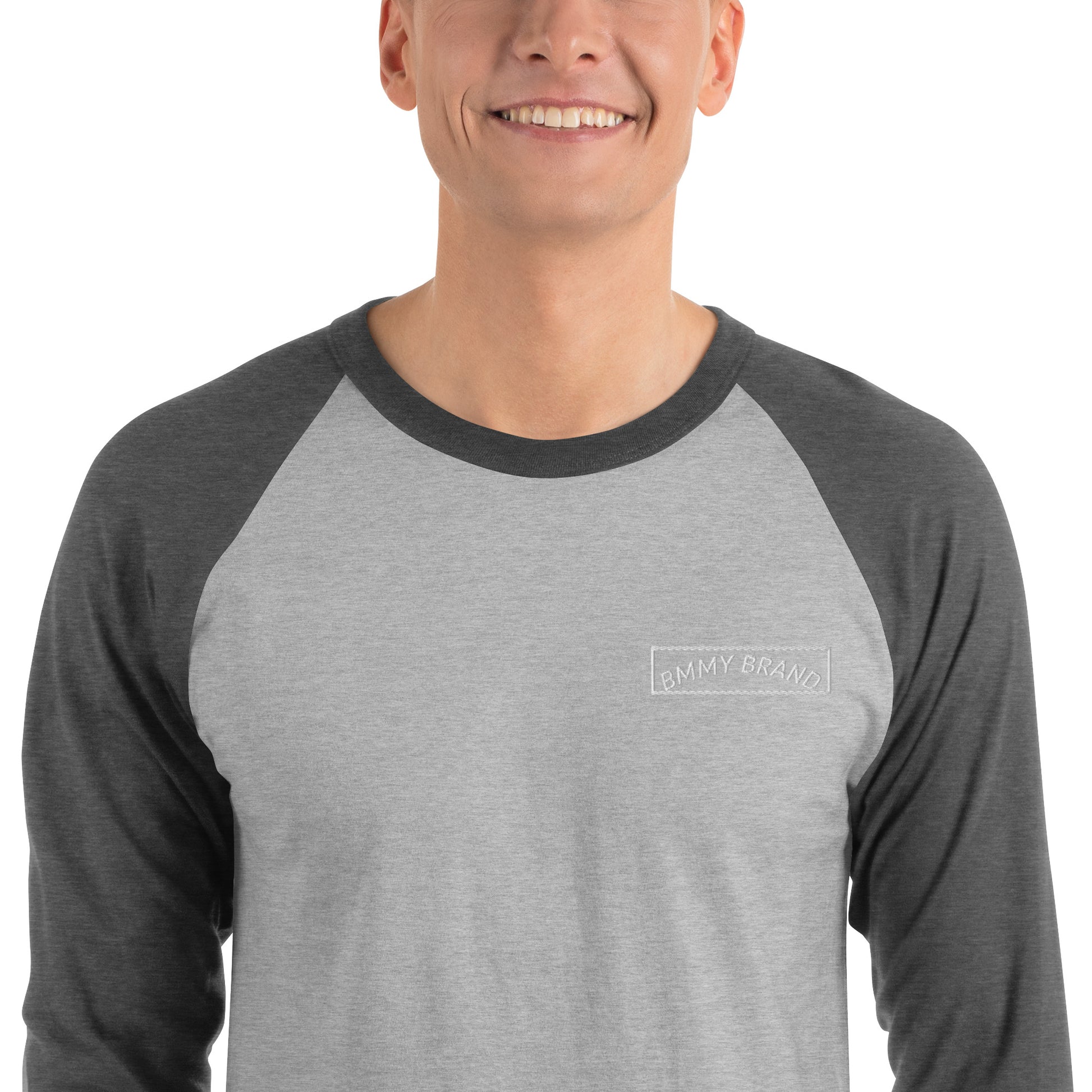 BMMY Blokes 3/4-Sleeve Raglan Shirt Grey front Heather Charcoal sleeves