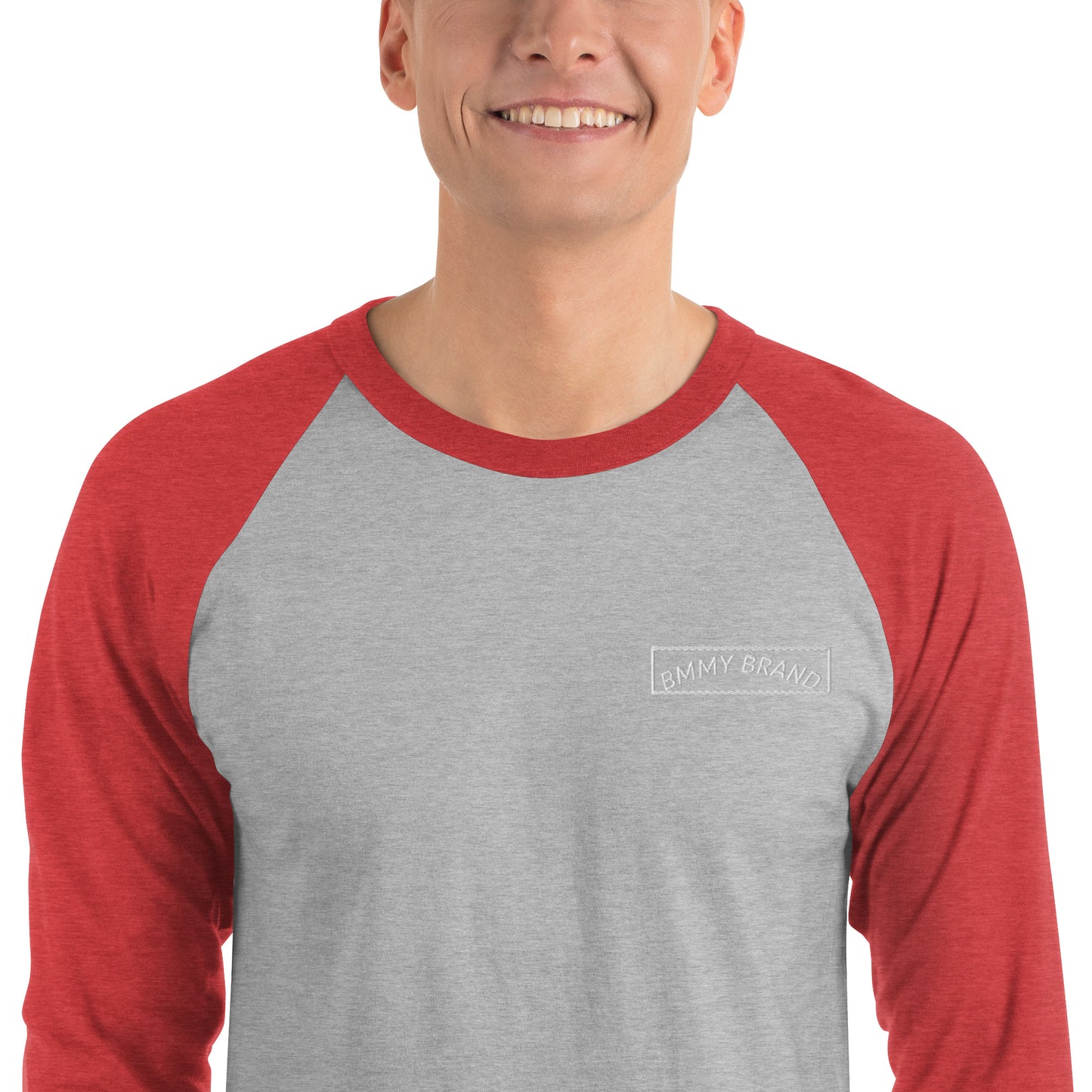 BMMY Blokes 3/4-Sleeve Raglan Shirt Grey front Red sleeves