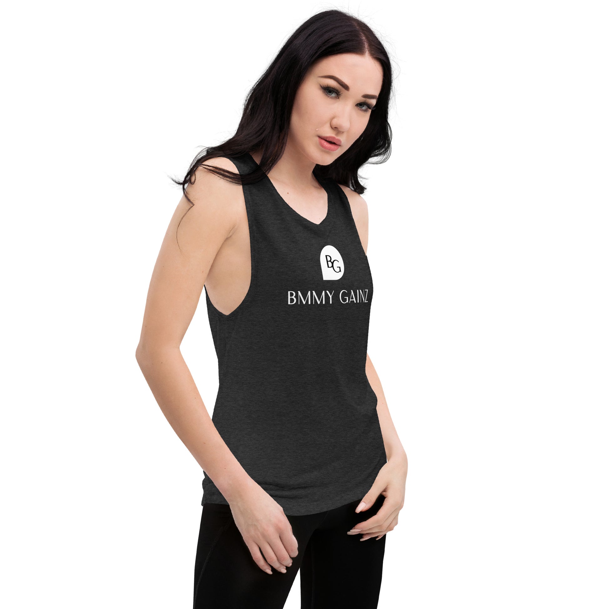 Women's Tank Top Muscle Shirt Heather Black Gainz