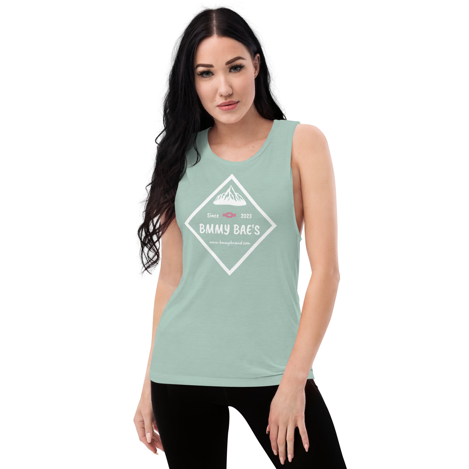 BMMY Women's Juniors Muscle Tank Top Dusty Blue Green