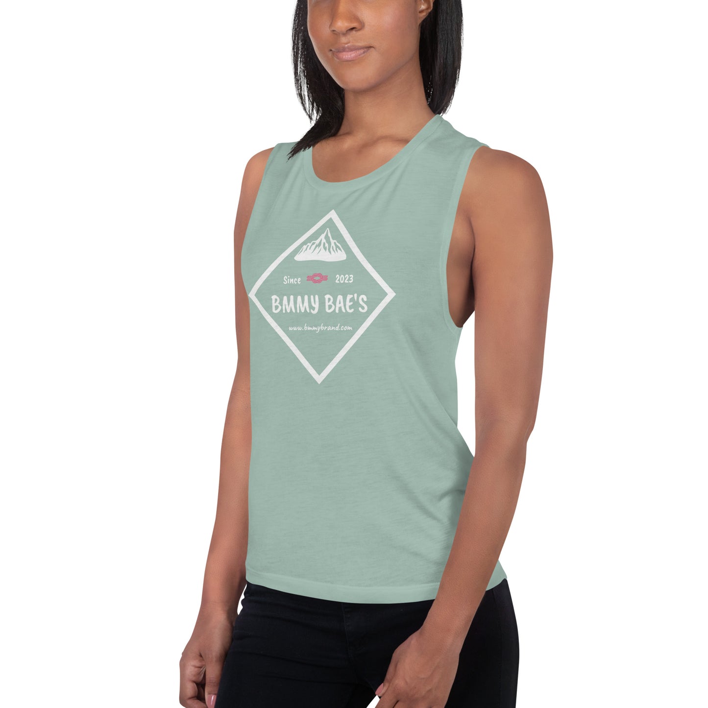 BMMY Women's Juniors Muscle Tank Top Green Dusty Blue