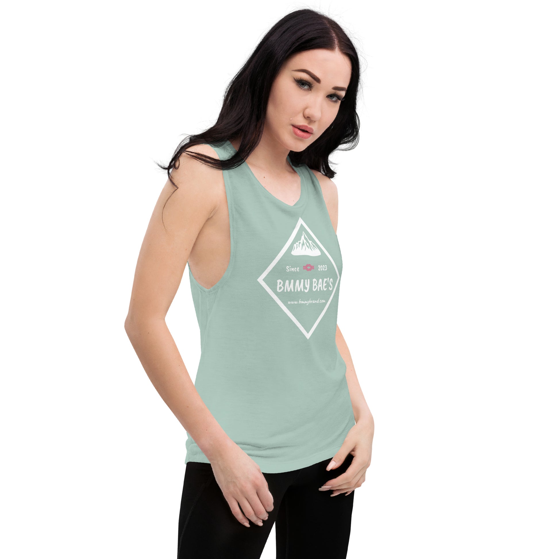 BMMY Women's Juniors Muscle Tank Top Dusty Blue Green