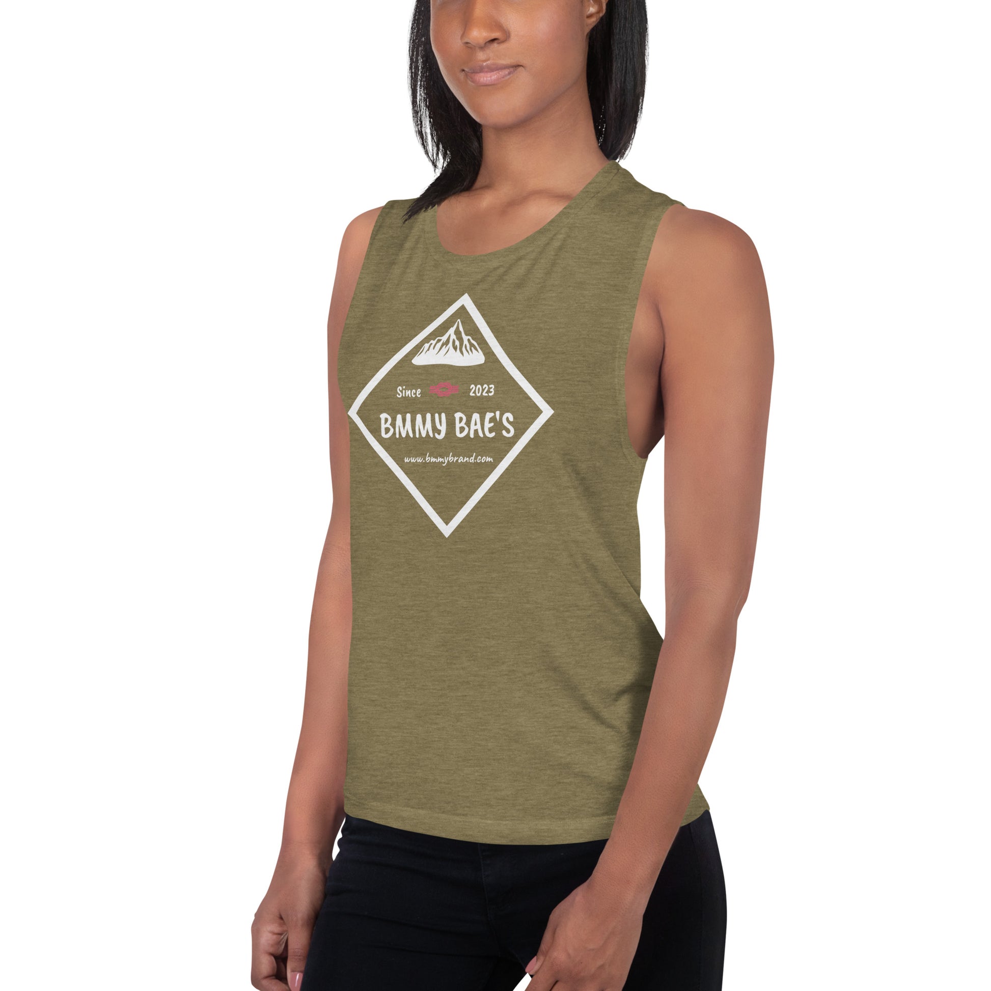 BMMY Women's Juniors Muscle Tank Top Olive